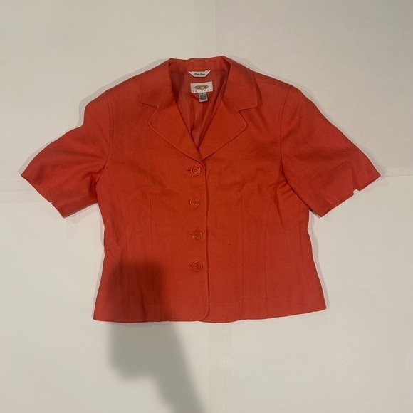 Talbots Petites Blazer Short Sleeve Irish Linen 8 Pink Shoulder Pads - Picture 1 of 9